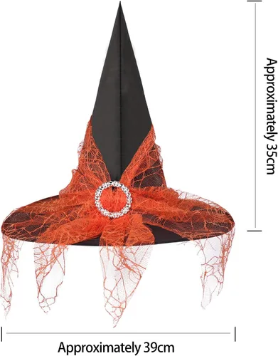 Miniatura 7 de Sombrero de bruja de Halloween para mujer, sombrero puntiagudo con velo, accesorio para disfraz de bruja de carnaval, fiesta de disfraces