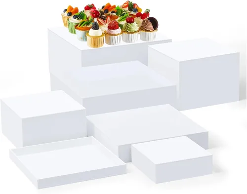 Miniatura 15 de Leinuosen Juego de 7 elevadores de buffet extra grandes de 8" a 14" caja de exhibición de acrílico cuadrada elevador de mesa de postres para Blanco
