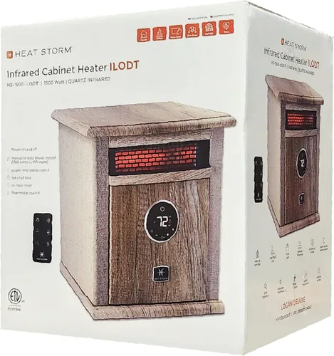 Miniatura 10 de Heat Storm - Calentador eléctrico de espacios, portátil, 1500 vatios, gabinete, elemento de cuarzo infrarrojo con termostato digital, control Beige