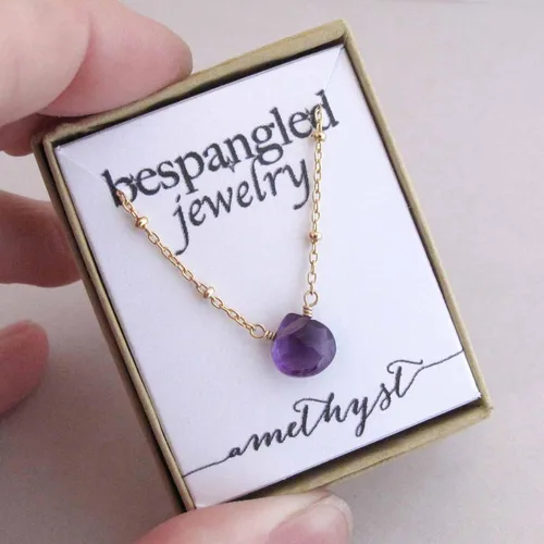 Miniatura 4 de Collar con colgante de piedra natal con piedra preciosa genuina, relleno de oro de 14 quilates, 18 pulgadas