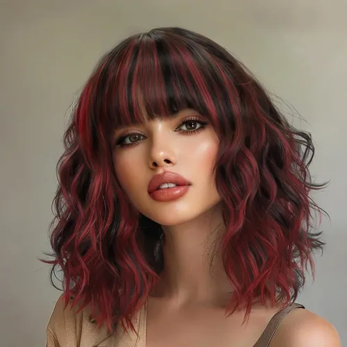 Miniatura 23 de AISI HAIR Peluca Bob Sintética Rizada y Ondulada Marrón Natural con Flequillo para Mujeres, 21-23 Pulgadas Marrón oscuro