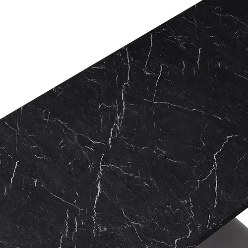 Miniatura 7 de Mesa de comedor cuadrada moderna, de 47.24 a 62.99 pulgadas de largo, elástica, con estampado de mármol negro + patas de mesa en forma de X de MDF