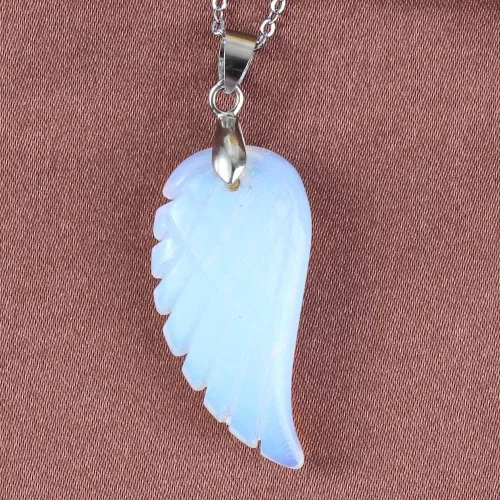 Miniatura 6 de Piedras colgantes de ala de ángel tallada de 1.378in, cristal de roca, opalita, fluorita, lapislázuli, rodonita, colgante para mujeres y hombres