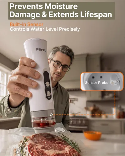 Miniatura 5 de FEPPO Sellador al vacío compacto para alimentos (máquina selladora al vacío + 3 recipientes + 10 bolsas reutilizables), potente sellador