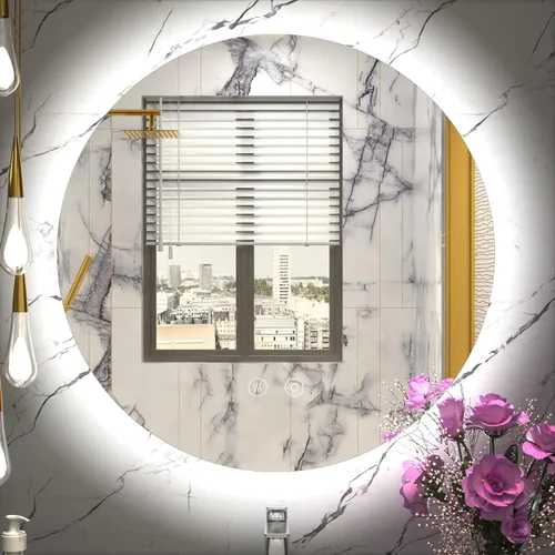 Espejo LED para baño de 24 pulgadas, 3 temperaturas de color (3000K/4500K/6000K), retroiluminación regulable, antivaho, vidrio HD de 5MM, CRI 90+,