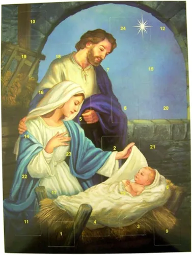 Christmas Advent Calendar Come Let Us Adore Him - Calendario de Adviento de cartulina con pestañas troqueladas, 10 pulgadas, individual