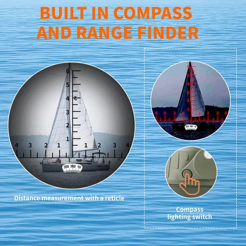 Miniatura 3 de Binoculares marinos de 10 x 50, binoculares impermeables flotantes IPX7 con brújula de telémetro iluminada, lente BAK4 Prism FMC para vela