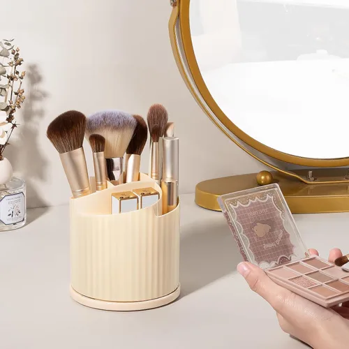 Miniatura 2 de Anyoifax Organizador giratorio de 360 brochas de maquillaje con 5 ranuras para brochas de maquillaje, taza en forma de flor, soporte para bolígrafo