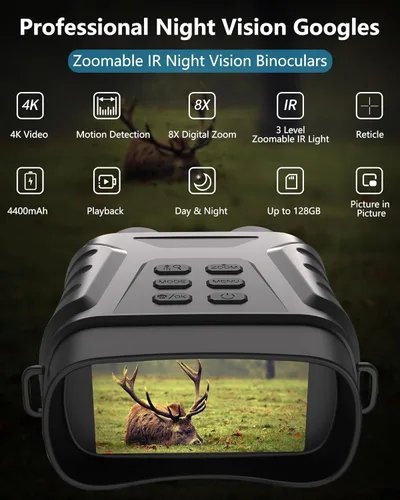 Miniatura 2 de Gafas de visión nocturna, prismáticos de visión nocturna infrarroja 4K para adultos, pantalla grande de 3 pulgadas, zoom digital 8X, luz IR