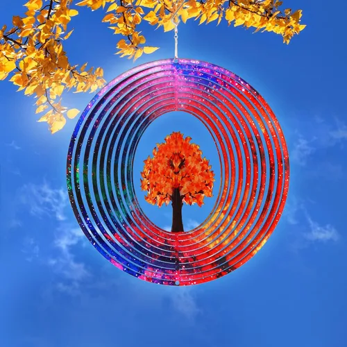 Miniatura 2 de Spring Song Árbol de la vida 3D Kinetic Wind Spinner para patio y jardín, de acero inoxidable, para interiores y exteriores, decoración colgante