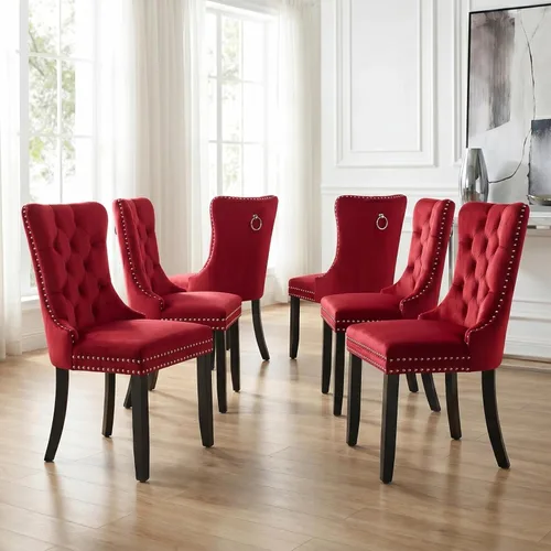 Miniatura 55 de Velvet Dining Chairs Set of 2, Tufted High Chairs with Nailhead Trim, Pull Ring, Black Solid Wood Legs, Elegant Upholstered Accent Chairs for Dining