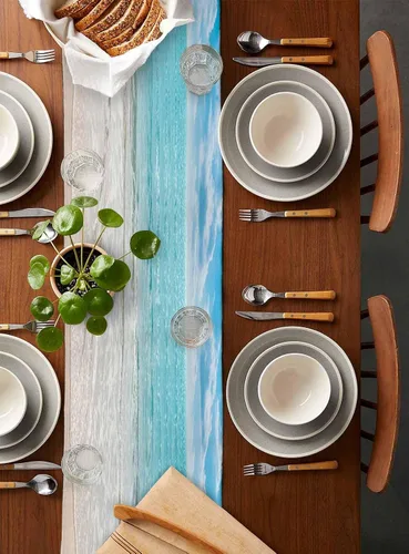 Miniatura 2 de Camino de mesa de verano de 36 pulgadas de largo con océano tropical, playa, mar, agua, camino de mesa para cena familiar, boda, fiesta interior al
