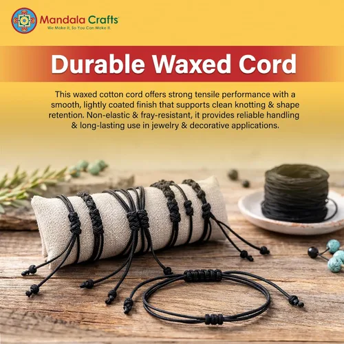 Miniatura 3 de Cuerda Mandala Crafts 0.03 pulgadas 109 yardas para hacer joyería, artesanía, macramé, cuerda de algodón encerado Negro
