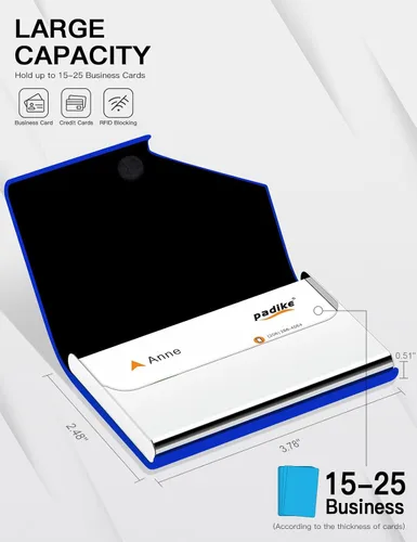 Miniatura 4 de Padike Soporte para tarjetas de visita, funda de cuero mejorada, tarjetero de bolsillo para hombres o mujeres, soporte delgado de metal para Y-BU