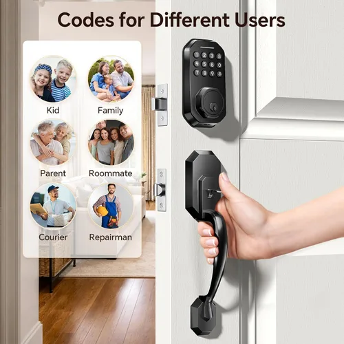 Miniatura 6 de Ulecoce Cerradura de puerta inteligente WiFi para puerta delantera, cerradura de puerta de entrada sin llave con control de aplicación, juego