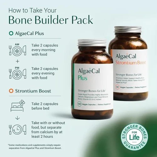 Miniatura 5 de ALGAECAL Kit de bienvenida – Paquete constructor de huesos, suplemento de calcio y estroncio a base de plantas, vitaminas K2, D3, magnesio y 16