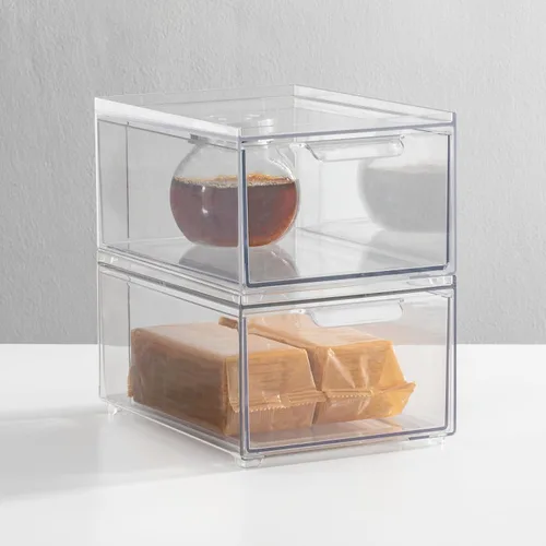Miniatura 2 de mDesign Caja de almacenamiento apilable con cajón extraíble, cubos de plástico apilables para despensa de cocina y armario, encimera, isla y mesas