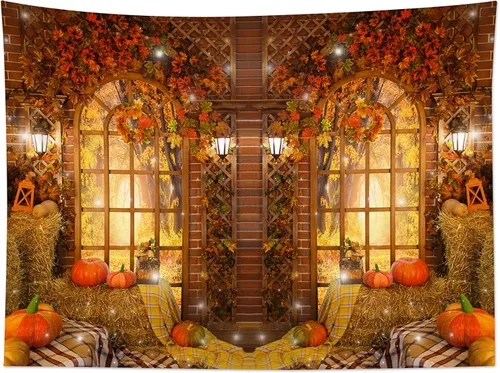 Miniatura 5 de HVEST Tapiz de otoño para colgar en la pared, diseño rústico de calabaza, Acción de Gracias, bosque de arce, paisaje natural para sala de estar