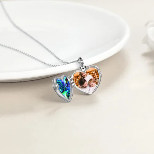Miniatura 3 de ONEFINITY Collar de urna de cremación para cenizas de plata de ley con concha de abulón, árbol de la vida, collar con medallón que sostiene imágenes
