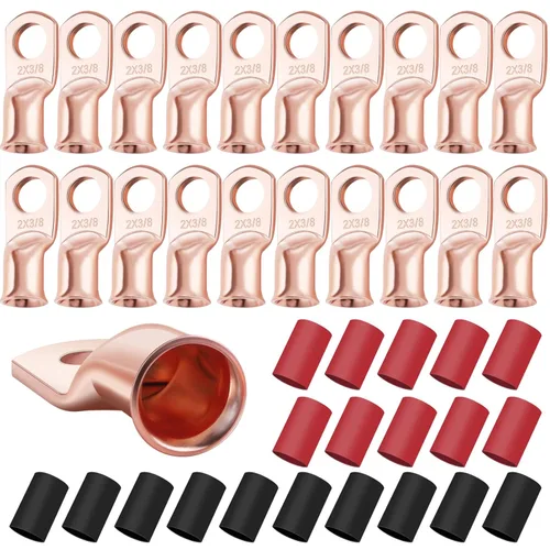 Miniatura 32 de XHF 10 piezas terminales de batería de servicio pesado 1/0 AWG-1/2 con tubo termorretráctil 3:1, terminales de anillo, extremos de cable de batería