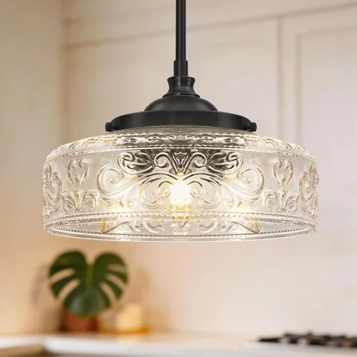 Miniatura 9 de 3 luces colgantes ajustables para isla de cocina, metal cepillado dorado y vidrio transparente, luces colgantes de latón vintage para baño, pasillo
