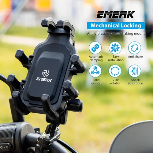 Miniatura 2 de EMERK Soporte para Teléfono de Motocicleta - [Amortiguador de Vibración Dual] [Anti-Vibración Anti-Robo] Soporte para Teléfono de Bicicleta, Cuna
