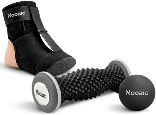 Calcetín de férula nocturna para fascitis plantar + rodillo de pie y bola de lacrosse para aliviar la tensión, alivio del dolor de pies, espolón de