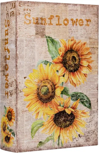 Caja de Libros Decorativa de Cuero Sintético con Patrón de Girasol - Almacenamiento y Decoración de Estilo Vintage para Café, Estantería, Regalo de