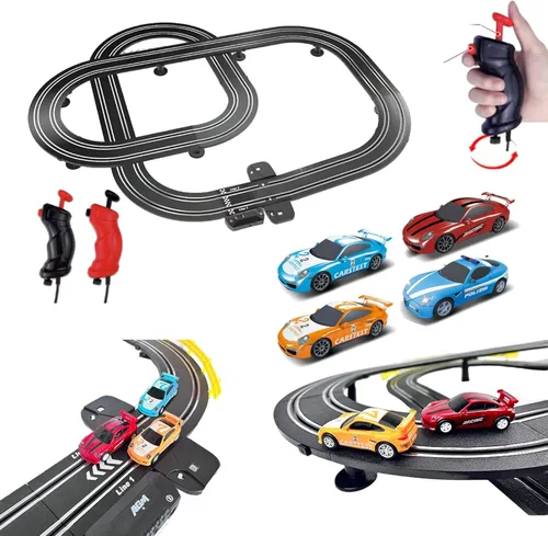 GINCHO Serie de alta velocidad Tranvía Dual Track Set, pista eléctrica de 13.5 ft con 3 vehículos de carreras de coches, viene con 2 controles