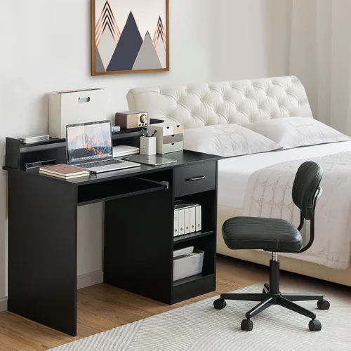 Miniatura 9 de Escritorio para computadora con gabinete y bandeja para teclado, estación de trabajo de oficina en casa con cajón, estantes ajustables, mesa