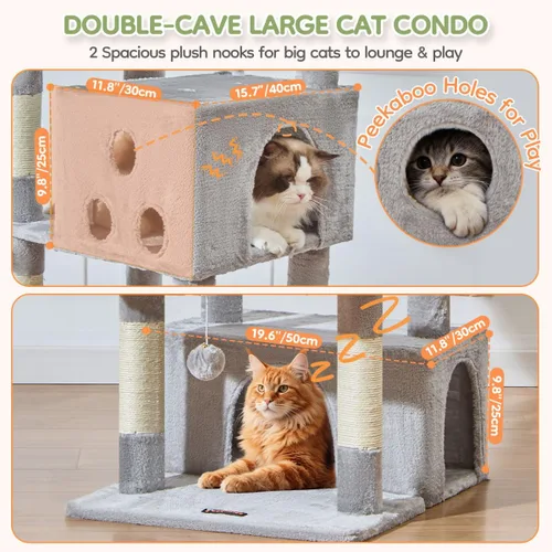 Miniatura 4 de Taoqimiao Árbol para gatos XXL de 79 pulgadas para gatos grandes, para gatos de gran tamaño, torre para gatos de varios niveles, 2 espaciosos