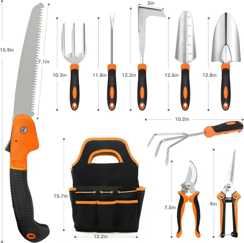 Miniatura 2 de Gartden Tools, 10 herramientas de jardín de acero inoxidable para jardinería con mango ergonómico antideslizante, herramientas de mano de jardín