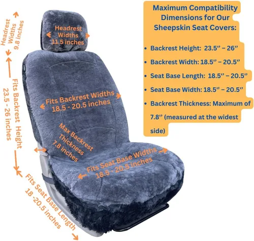 Miniatura 5 de Funda de asiento de piel de oveja auténtica, funda de asiento de piel de cordero para invierno, funda de asiento de automóvil, piel de oveja de Gris