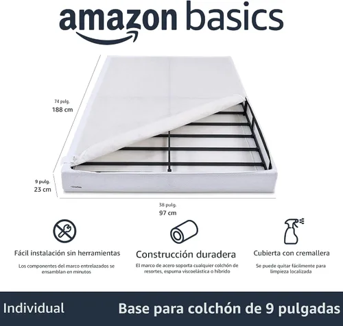 Miniatura 2 de Amazon Basics Smart Box - Base de cama con somier, base de colchón de 9 pulgadas de altura, fácil montaje, sin herramientas, individual, 74 pulgadas
