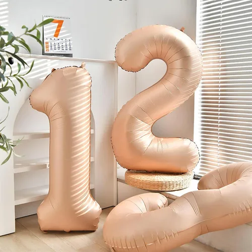 Miniatura 4 de Globos con el número 2, 2 globos, 2 globos de número 40 pulgadas, globos grandes de aluminio beige grandes para fiestas de cumpleaños, bodas, Beige 2