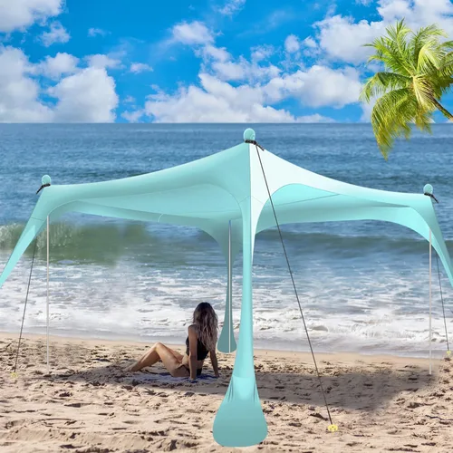 Miniatura 8 de Buheco - Tienda de campaña de playa, toldo desplegable de 7 x 7.5 pies, refugio solar UPF50+ con 4 postes plegables, bolsa de transporte portátil