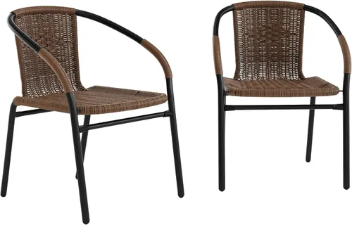 Miniatura 16 de Flash Furniture Lila Paquete de 2 Sillas Apilables de Ratán Beige para Restaurante Interior-Exterior