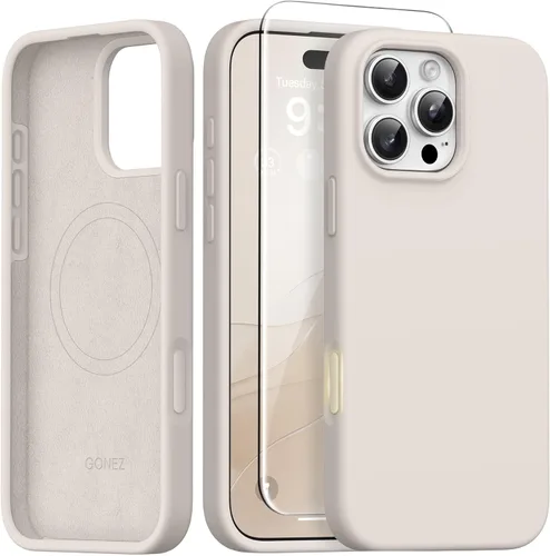 Miniatura 146 de GONEZ Funda de silicona para iPhone 14 Pro Max, compatible con MagSafe, con protector de pantalla + protector de lente de cámara, silicona líquida a