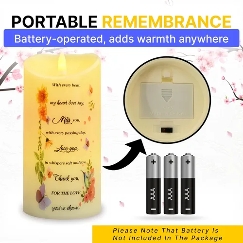 Miniatura 6 de Skywin Velas conmemorativas sin llama para difuntos (Miss You), 5.9 x 2.7 pulgadas, velas LED conmemorativas para la pérdida de seres queridos