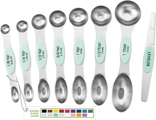 Miniatura 26 de Spring Chef Juego de 8 cucharas magnéticas de medición de acero inoxidable con nivelador, juego de cucharaditas y cucharas de mesa de doble cara