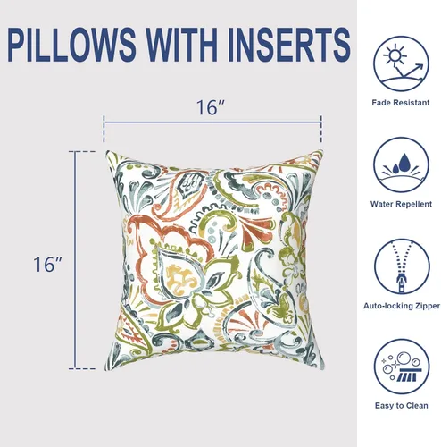 Miniatura 705 de Juego de 2 almohadas para exteriores de 16 x 16 pulgadas, repelentes al agua con interiores, para muebles de patio, hogar, jardín, geometría bohemia