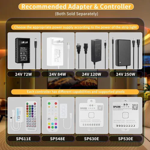 Miniatura 6 de PAUTIX Luces LED sin puntos, Tiras de Luces LED RGB Smart IC COB Direccionables 16.4ft, Certificadas UL 24V Efectos de Persecución Cinta Flexible