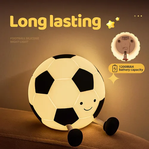 Miniatura 6 de Luz nocturna de fútbol AGEK para niños, lámpara de fútbol de dibujos animados de silicona para guardería con 3 niveles de atenuación, lámpara