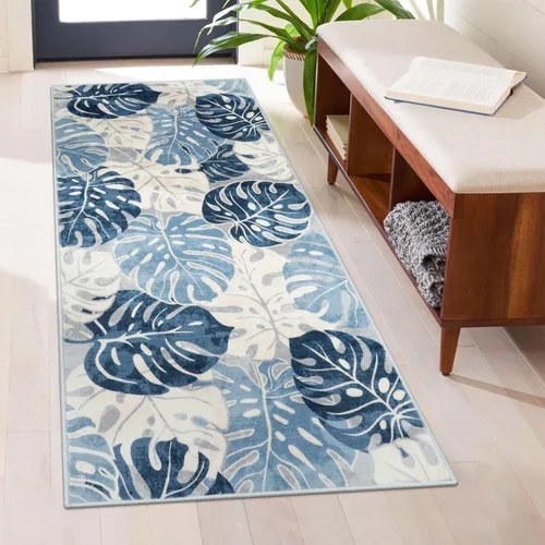 Miniatura 25 de Wonnitar Leaf - Alfombra de cocina de 2x3 pies, alfombra azul pequeña para baño, alfombra decorativa lavable para mesita de noche, planta