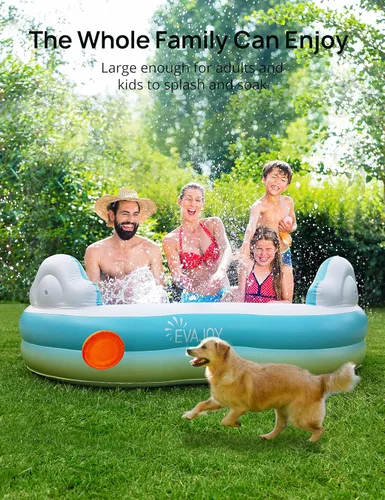 Miniatura 2 de EVAJOY - Piscina inflable para niños, adultos, piscina sobre el suelo de tamaño familiar con 4 asientos, 4 respaldos, portavasos, para patio