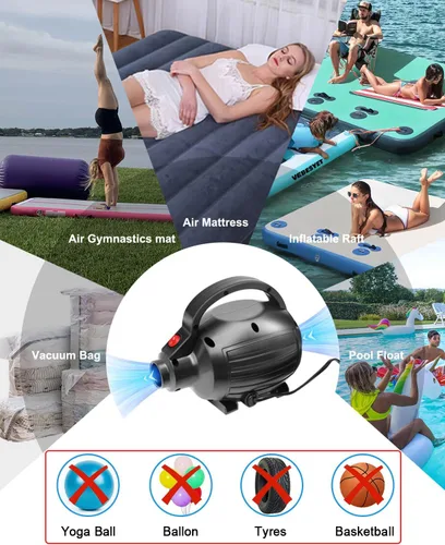 Miniatura 7 de Bombas de aire eléctricas para inflables, colchoneta de gimnasia de llenado rápido, inflador/deflador para flotadores de piscina, balsa, 4