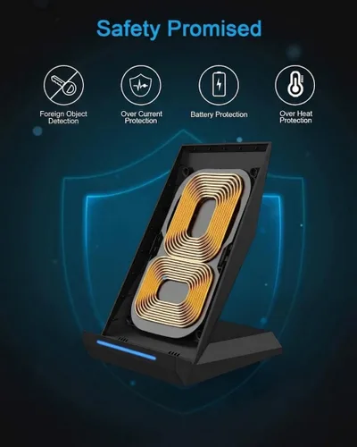 Miniatura 7 de Soporte de carga inalámbrico rápido, equipado con adaptador PD de 30 W, cargador de alta velocidad certificado Qi con puerto USB-A adicional Negro