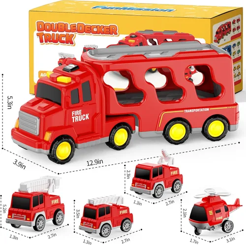 Miniatura 2 de FunMission Camión de bomberos para niños de 3 a 9 años, vehículo eléctrico de fricción 5 en 1 para niños y niñas de 3, 4, 5, 6, 7 años, juguetes