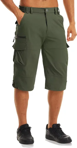 MAGCOMSEN Pantalones cortos de entrenamiento para hombre, 7 bolsillos, secado rápido, 34, pantalones capri con bolsillos con cremallera, pantalones