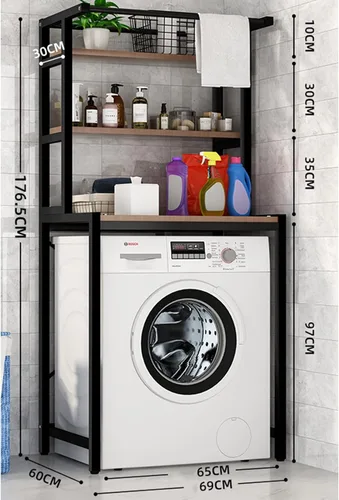 Miniatura 2 de Estante de almacenamiento sobre la lavadora y secadora, organizador de ahorro de espacio en el baño con barra para colgar ropa, toallero